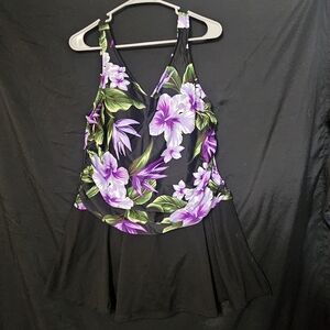 Catalina Black and Purple Floral One Piece Swimsuit